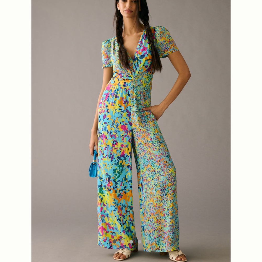 Tracy Reese Multicolor Floral Print Wide-Leg Jumpsuit
